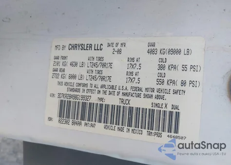 2008 Dodge Ram 2500 St/Sxt from USA, damaged, VIN 3D7KR28A98G199327